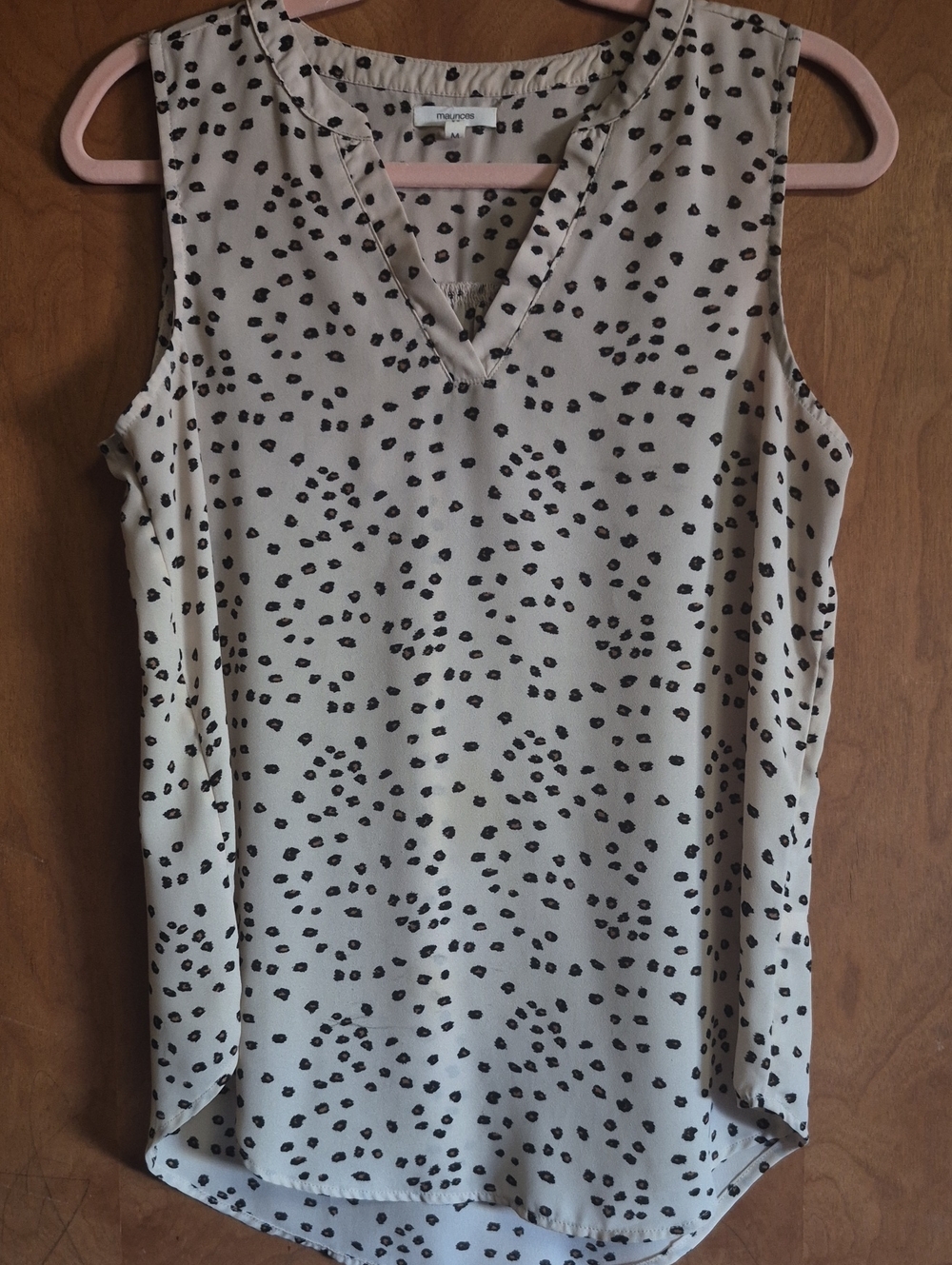 Maurices Cream Sleeveless V-Neck Dot-Spot Tank